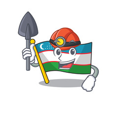 Wall Mural - Cool confident Miner flag uzbekistan Scroll cartoon character design