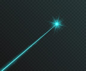Wall Mural - blue laser beam light effect isolated on transparent background. turquoise neon light ray with spark
