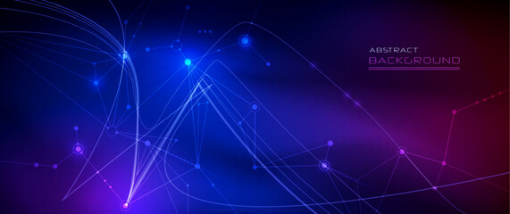 Vector illustration molecule,Connected lines with dots,technology on blue background. Abstract internet network connection design for web site.Digital data,communication,science and futuristic concept