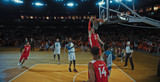 Fototapeta Kuchnia - Basketball players on big professional arena during the game. Tense moment of the game. Celebration