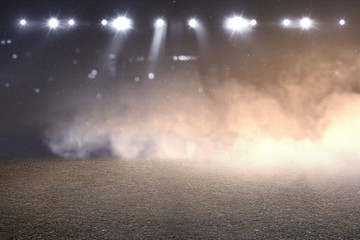 Running track with smoke and spotlights