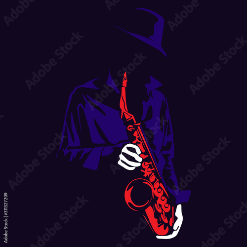 Obrazy saksofon  ilustracja-saksofonisty-jazzowego-w-sylwetce-wektora-kreskowek-cien