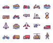 Transport types linear color vector icons set