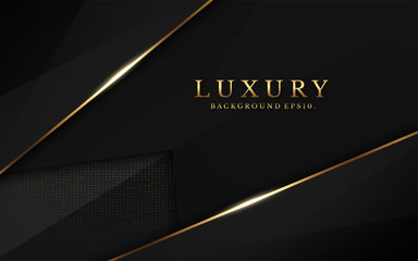 background luxury VIP 3d abstract modern and dark black color with line Gold Sparkles glitter and gradient decoration shapes geometric Polished vector , design elements