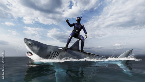 Dekoracja na wymiar  nurkowanie-z-rekinami-obraz-3d-ilustracja
