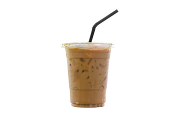 Iced  coffee cup on glass cup isolated  white background