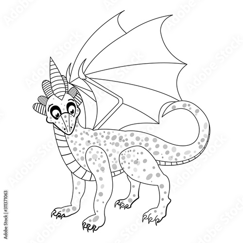 Download Line Art Curious Little Dragon Vector Isolated Illustration For Children S Coloring Book Fantasy Caroon Style Cute Character With Big Eyes On White Background Stock Vector Adobe Stock