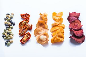 Dried vegetables, dehydrated sweet potato, parsnip, beetroot chips