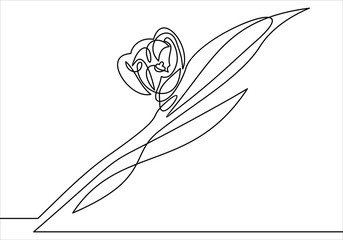 Wall Mural - Tulip one line drawing. Continuous line flower. 