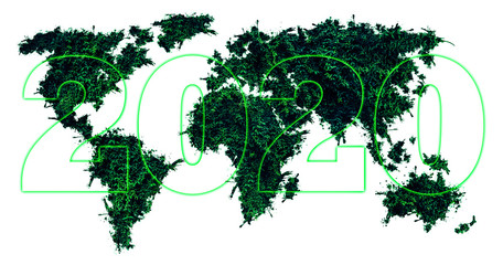 world map from the green grass. 2020 year ecological trends. environment protection of plants and tr
