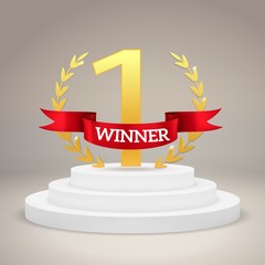Wall Mural - winner award on victory pedestal. 1st place best trophy stands on championship podium vector poster