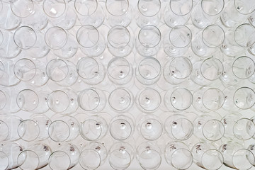 Wall Mural - A lot of glasses for sparkling wine standing on the table before party,