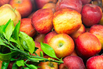 Delicious fresh red apples in the supermarket.