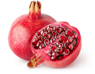 Canvas Print - Isolated pomegranate. One whole and Half of pomegranate fruit isolated on white background with clipping path