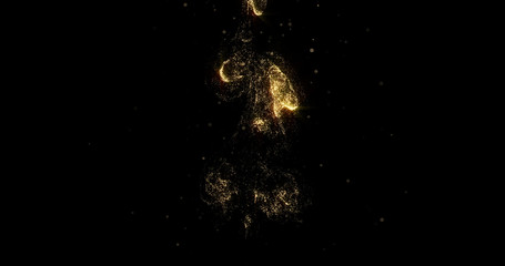 Aufkleber - Golden smoke, liquid gold glitter pour, shining fluid particles light on black background. Gold sparkling shimmer pouring and evaporating, magic glow haze with glittering curl swirl effect