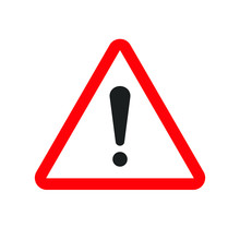 Caution Warning Sign Message. Editable Triangle Hazard Symbol Vector Icon With Red Stroke. A Flat Attention Symbol With Black Exclamation Mark Isolated On White Background. Danger Notice For Reflector