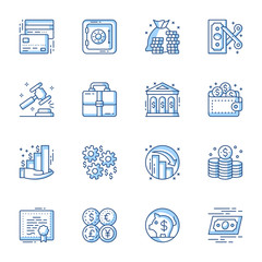 Leinwandbilder - Financial and banking service linear vector icons set. Money loan, deposit and credit contour symbols isolated pack. Piggy bank, earnings investment, savings thin line illustrations