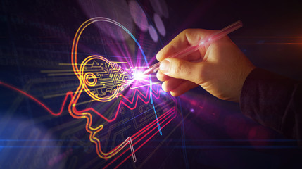 Wall Mural - cyber privacy in cyberspace futuristic sketch