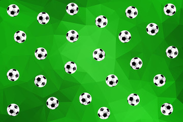 Colorful zine style retro falling football soccer balls on a green geometric background