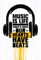 Wall Mural - Inspiring Typography Creative Motivation Quote About Music. Vector Template On Abstract Art Background With Headphones