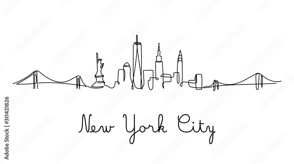 One line style New York City skyline. Simple modern minimaistic style ...