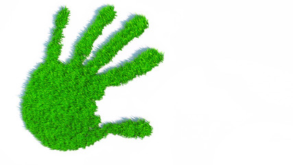 Wall Mural - Concept or conceptual green grass handprint isolated on white background. A metaphor for ecology, environment, recycle, nature conservation,  pring or protection against global warming 3d illustration