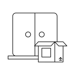 Poster - house door with box delivery icon