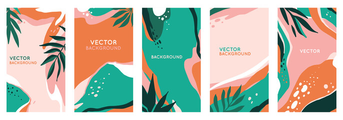 Aufkleber - Vector set of abstract creative backgrounds in minimal trendy style with copy space for text - design templates for social media stories