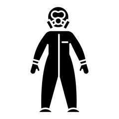 Wall Mural - Protective suit glyph icon. Chemical industries. Biohazard, radioactive protection. Safety of worker. Organic chemistry. Silhouette symbol. Negative space. Vector isolated illustration