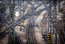 Rail Tracks And Intersections At Main Train Station In Prague