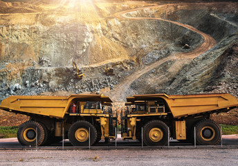 Wall Mural - Big dump truck loading for transport minerals gold,Mining industrial at Thailand