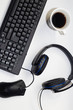 © PriscilaFerreira - work items in the office, mouse, keyboard, headset to hear that music to cheer up and a cafe to give strength.