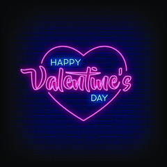 Wall Mural - Happy Valentine's Day Neon Signs Style Text Vector