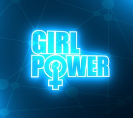 Girl power. Feminism quote, woman motivational slogan. Feminist saying. Typography poster. Female sign icon. Silhouette of woman head. 3D rendering