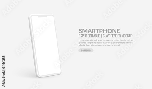 Cuadros en Lienzo Smart phone mockup with blank screen, Clay render template for app development a