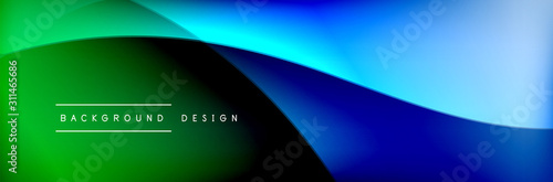 Flowing waves with 3d shadow effects and fluid gradients. Dynamic trendy abst...