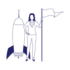 Canvas Print - space rocket and businesswoman holding a flag, flat design