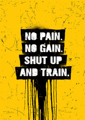 Wall Mural - No Pain No Gain.Shut Up And Train. Strong Inspiring Gym Workout Typography Motivation Quote Poster Concept