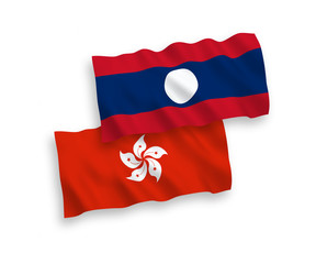 Flags of Laos and Hong Kong on a white background