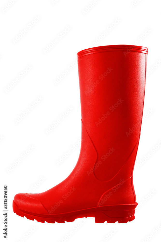 Red rubber boots isolated on white background - obrazy, fototapety, plakaty 