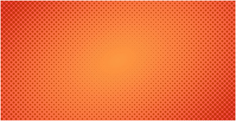 Wall Mural - Dotted halftone red orange background or pop art gradient backdrop vector illustration, horizontal background with dots texture as retro effect image