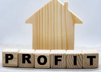 word profit on cubes with a house on a white background