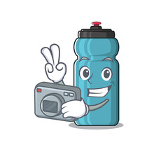 Wall Mural - a professional Photographer water bottle Scroll mascot style with a camera