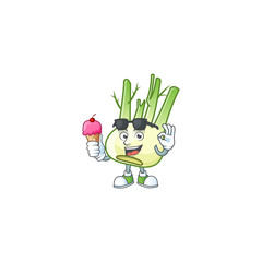 Wall Mural - Cute fennel cartoon character with ice cream