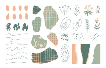 Collection of hand drawn elements. Set of various abstract elements, shapes and textures, flowers, doodles for your designs.