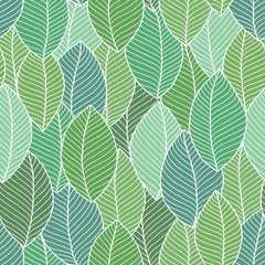 Wall Mural - Beautiful spring leaves seamless pattern