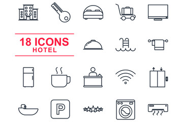 Fototapete - Hotel set Icons template color editable. Hotel symbol vector sign isolated on white background illustration for graphic and web design.
