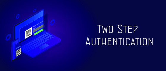Wall Mural - two step authentication secure concept. enable 2fa 2 steps verification password code. isometric sma