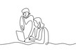 © ngupakarti - Continuous one line drawing of business briefing and instruction. Man and his secretary with laptop.