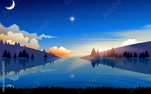 landscape of lagoon in the morning Poster Mural XXL